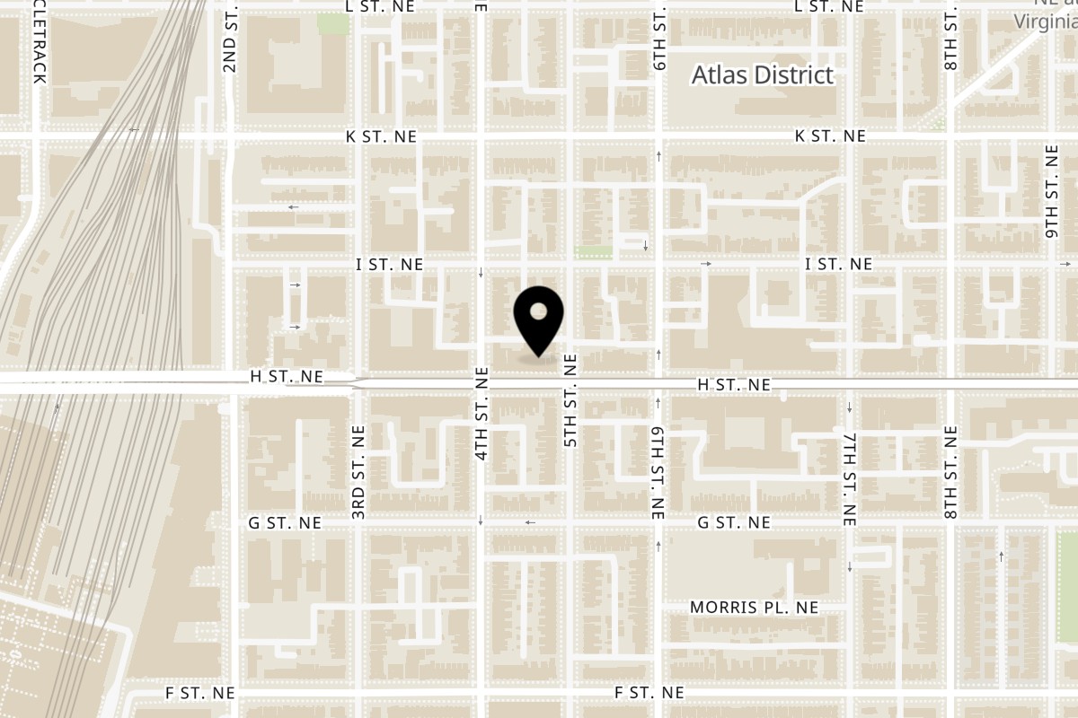 Map showing the location of Lazizi Halal Cuisine on 414 H St NE in Washington